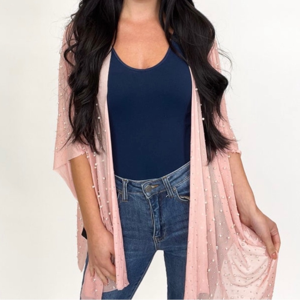 NWT White Birch Mauve Cardigan w/Pearls - Picture 2 of 3